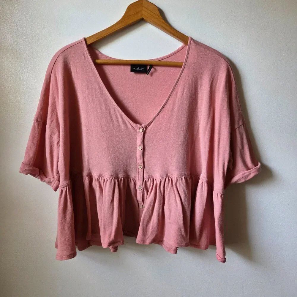 EUC OUT FROM UNDER URBAN OUTFITTERS BLUSH PINK OVERSIZED BABYDOLL TOP SIZE SMALL